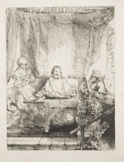 Rembrandt van RIJN (1606-1669) Le Christ à Emmaüs.
Eau-forte, pointe sèche et burin....