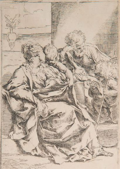Guido RENI (1575-1642) La Sainte Famille.
Eau-forte. Très belle épreuve. Un peu jaunie,...
