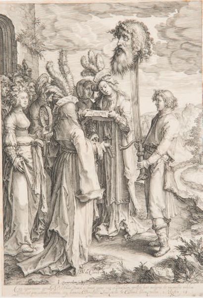Jan Saenredam (1565-1607) David et la tête de Goliath, gravé d’après Lucas de Leyde.
Burin....