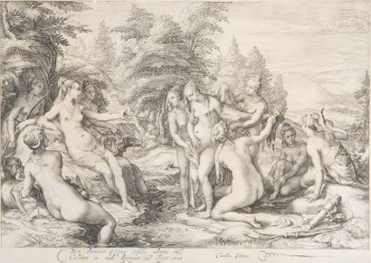 Jan Saenredam (1565-1607) Artémis et Callisto, gravé d’après H. Goltzius.
Burin....