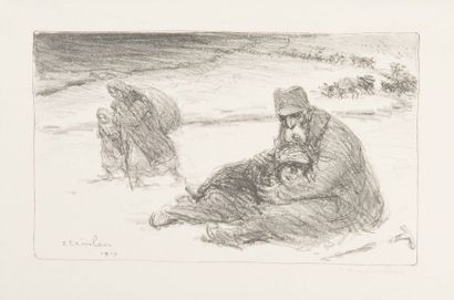 Théophile Alexandre STEINLEN (1859-1923) Réfugiés dans la neige. 1917.
Lithographie....