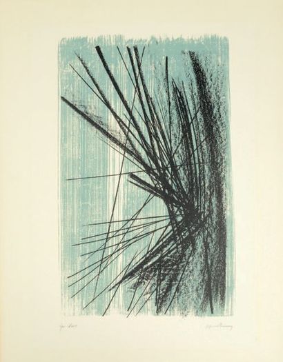 Hans HARTUNG (1904-1989) Sans Titre.
Lithographie en couleurs sur vélin. Épreuve...