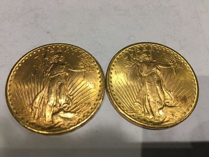  2 pièces de 20 Dollars or datées 1924 et 1928