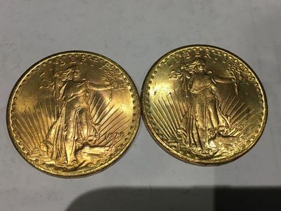  2 pièces de 20 Dollars or datées 1927 et 1928