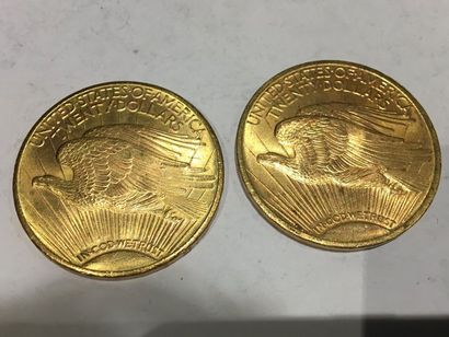  2 pièces de 20 Dollars or datées 1922 et 1927