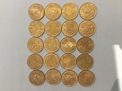  20 pièces de 20 Francs Suisse or