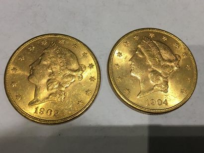 null 2 pièces de 20 Dollars or datées 1902 et 1904