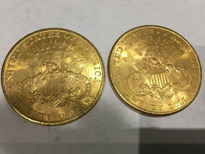2 pièces de 20 Dollars or datées 1902 et...