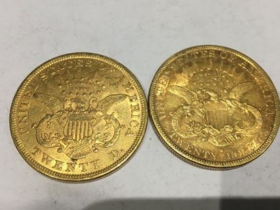 2 pièces de 20 Dollars or datées 1873 et...