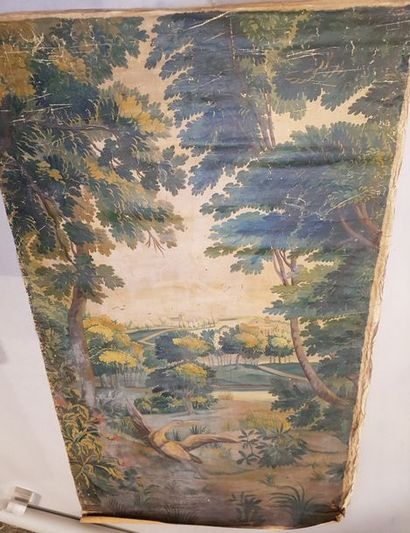 null «Verdures à l'échassier», deux toiles peintes pour tapisserie, fin du XIXe siècle...