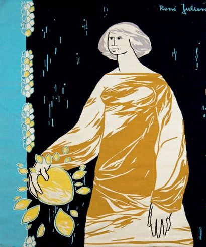 null «Nourritures d'Or», tapisserie laine, cartons de René Julien (1937-2016), manufacture...