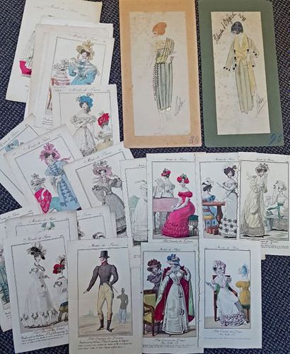 null Lots de gravures de mode en couleur, XIXe siècle. Petit Courrier des Dames -...