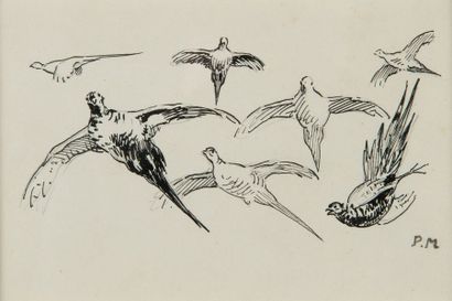 Paul MARCUEYZ (1877 - 1952) Le vol de faisans
Encre sur papier. Monogramme en bas...
