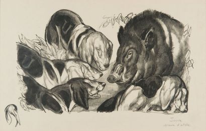 Paul JOUVE (1878 - 1973) Sanglier au ferme
Lithographie originale sur papier japon....