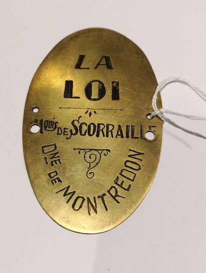 null Plaque de garde-chasse ovale en laiton du domaine du Montredon, Marquis de Scorraille.
Dim.:...