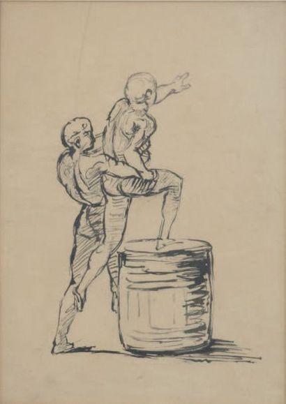ECOLE FRANCAISE DU XIXème siècle Deux figures d'acrobates
Plume et encre noire 26,5...