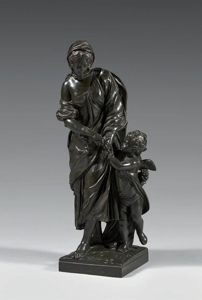 ECOLE FRANCAISE DU XIXème siècle Innocence entrainée par l'Amour
Bronze à patine...