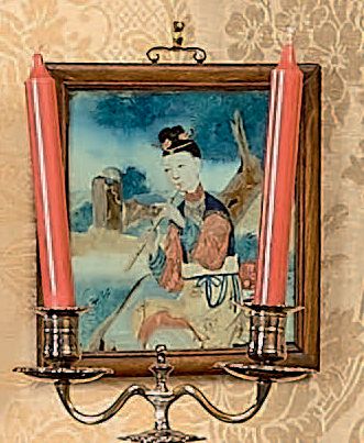 CHINE Trois fixés-sous-verre à décor polychrome de flûtiste ou femmes
XIXème siècle....