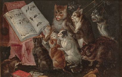 Ecole flamande vers 1660 Le canon des chats et des souris
Cuivre
13 x 16 cm