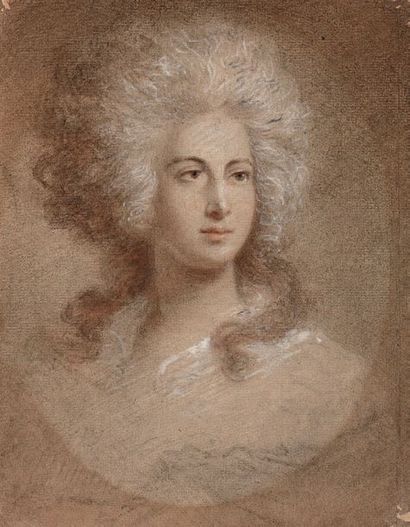 Ecole ANGLAISE vers 1800, entourage de Daniel GARDNER Portrait de femme
Pierre noire,...