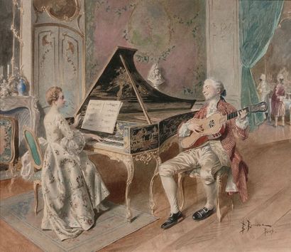 Bernard Louis BORIONE (né en 1865) Le concert de clavecin et guitare
Aquarelle.
Signé...