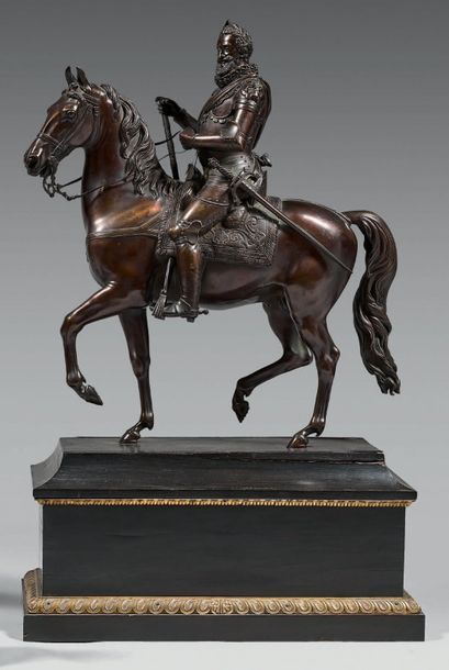 null Beau bronze équestre, patiné: Henri IV, très proche du modèle de la statue du...
