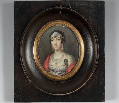 null Miniature ovale sur ivoire: Portrait présumé de Marie-Louise d'Étrurie (1782/1824),...