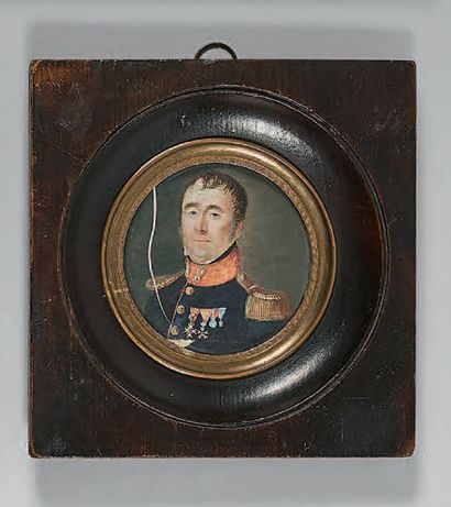 null Miniature ronde sur ivoire: Portrait d'un officier d'infanterie, grenadier,...