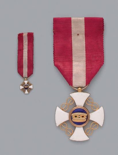 null Croix de chevalier de l'ordre de la Couronne d'Italie en or, émaillée; diamètre...