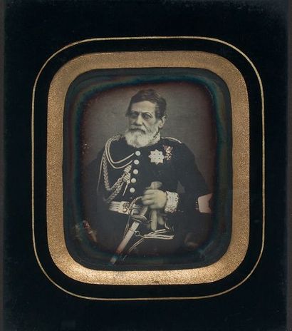 null Daguerréotype rehaussé de gouache: Portrait du général Joseph de Gerbais de...