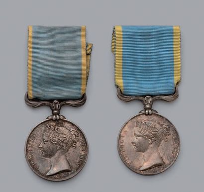null Deux médailles commémoratives anglaises de la guerre de Crimée en argent, par...