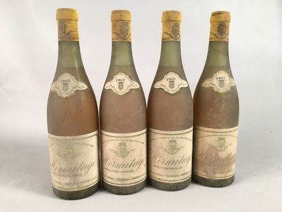 null 4 bouteilles HERMITAGE blanc, Delas 1957 (ets, 3 TLB)