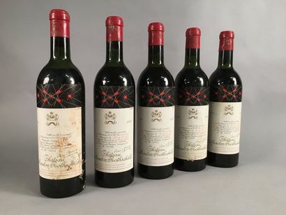 null 5 bouteilles Château MOUTON-ROTHSCHILD, 1° cru Pauillac 1959 (état des étiquettes...