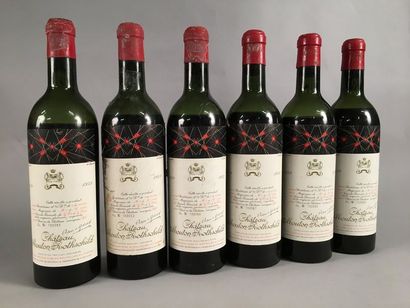 null 6 bouteilles Château MOUTON-ROTHSCHILD, 1° cru Pauillac 1959 (état des étiquettes...