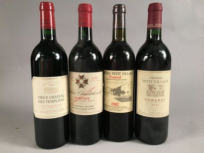 null 4 bouteilles POMEROL (Petit Village 1982 & 1992, Chantalouette 90, Templiers...