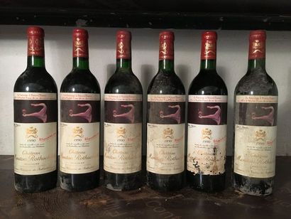 null 6 bouteilles Château MOUTON-ROTHSCHILD, 1° cru Pauillac 1990 (es, elt, 1 ea,...