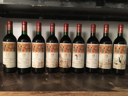 null 9 bouteilles Château MOUTON-ROTHSCHILD, 1° cru Pauillac 1991 (ea, es, et)