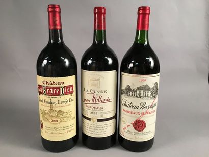 null 3 magnums BORDEAUX (La Grâce Dieu 2001, Recougne 99, Milhade 2000)