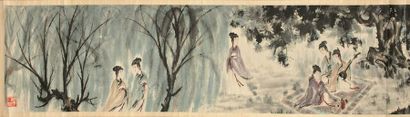 CHINE, attribué à FU BAOSHI (1904-1965) Peinture sur papier encre et aquarelle, rouleau...