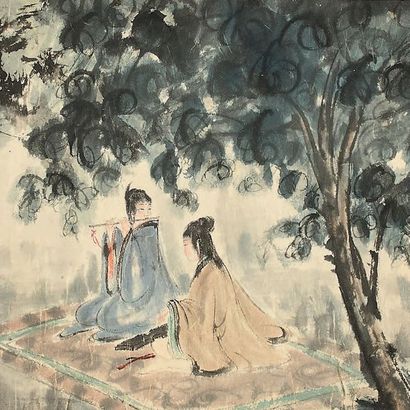 CHINE, attribué à FU BAOSHI (1904-1965) Peinture sur papier encre et aquarelle, rouleau...