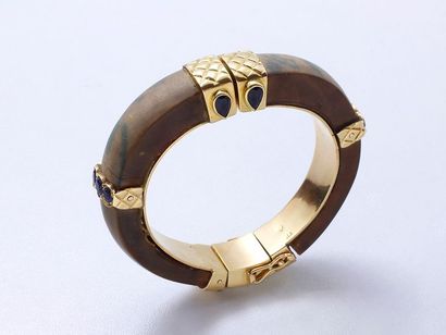 null Bracelet jonc ouvrant en or 750 millièmes habillé de motifs en bois précieux...