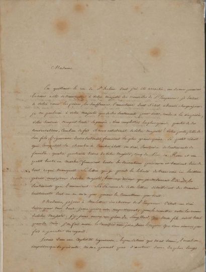 Letizia BONAPARTE (1750-1836) mère de Napoléon 
L.S. “Madame”, Rome 7 novembre 1821,...