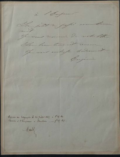 Napoléon III (1808-1873) 
L.A. (minute de télégramme), [Plombières 14 juillet 1865],...