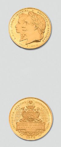 null Médaille en or de l'Exposition maritime internationale du Havre de 1868, gravée...