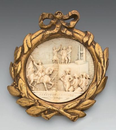 null Médaillon en ivoire sculpté en haut-relief: Exécution de Louis XVI, place de...