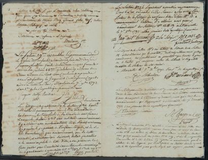null [PROCÈS DE LOUIS XVI].
PÉTITION manuscrite portant les signatures de 14 présidents...