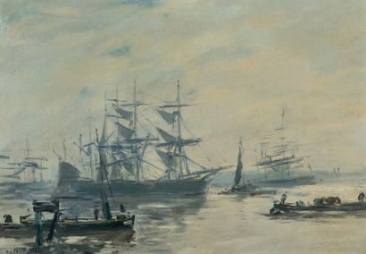 Eugène BOUDIN (1824-1898) Bordeaux, le port, vers 1874-1876
Huile sur toile, signée...