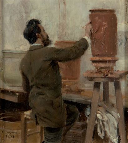 Edouard Joseph DANTAN (1848-1897) Portrait du sculpteur Frédéric Hexamer modelant...