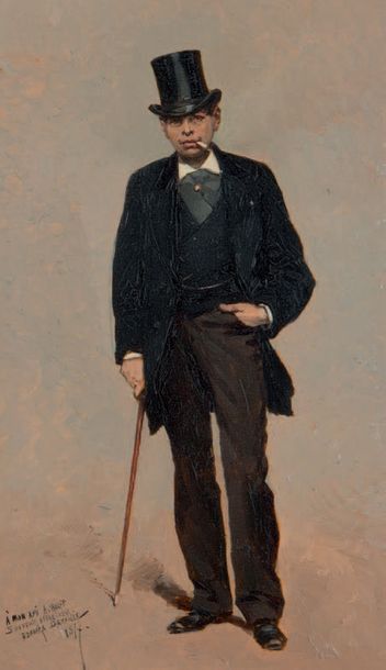 Edouard DETAILLE (1848-1912) Portrait d'A. Wolff, 1877
Huile sur panneau, signée,...