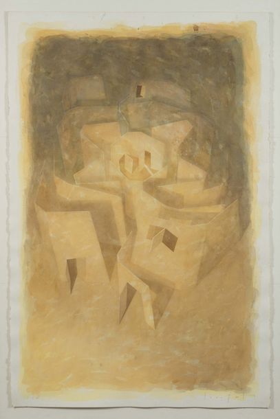 Lucio FANTI (né en 1945) Ville géométrique en camaïeu jaune, 1992
Aquarelle, signée...